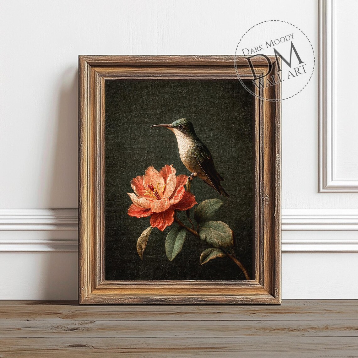 Hummingbird With Red Flower Victorian Bird Art Print