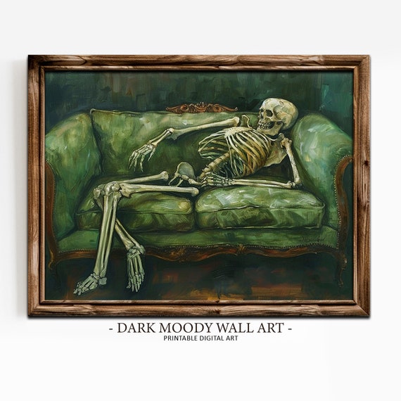 Decadent Skeleton Portrait Vintage Wall Art After The Dance Antique Dark Academia Decor Victorian Gothic Dark Moody Print