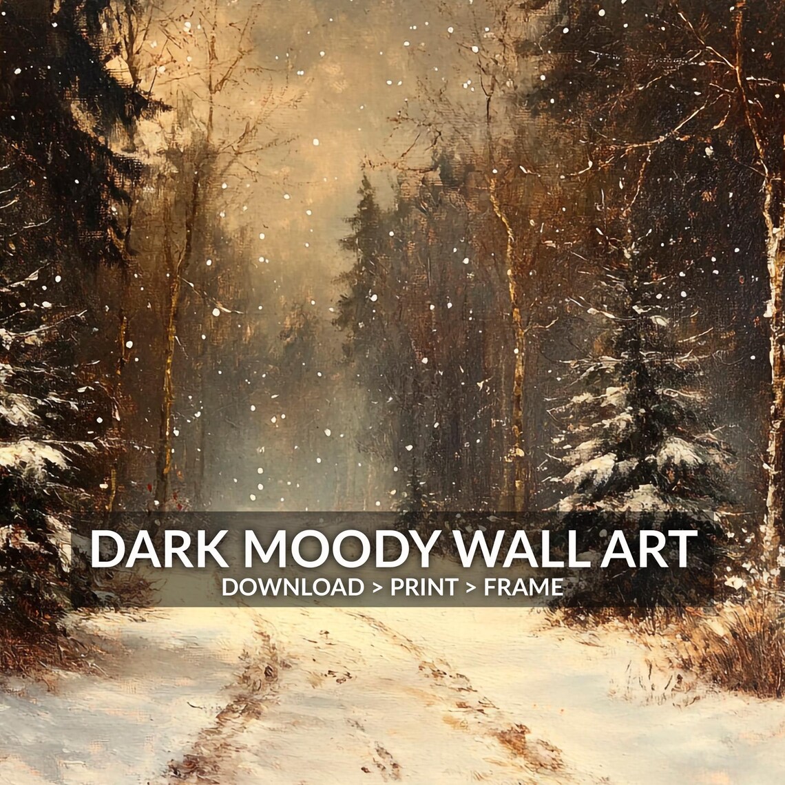 Vintage Moody Snowy Dark Forest Landscape Print - Image 2