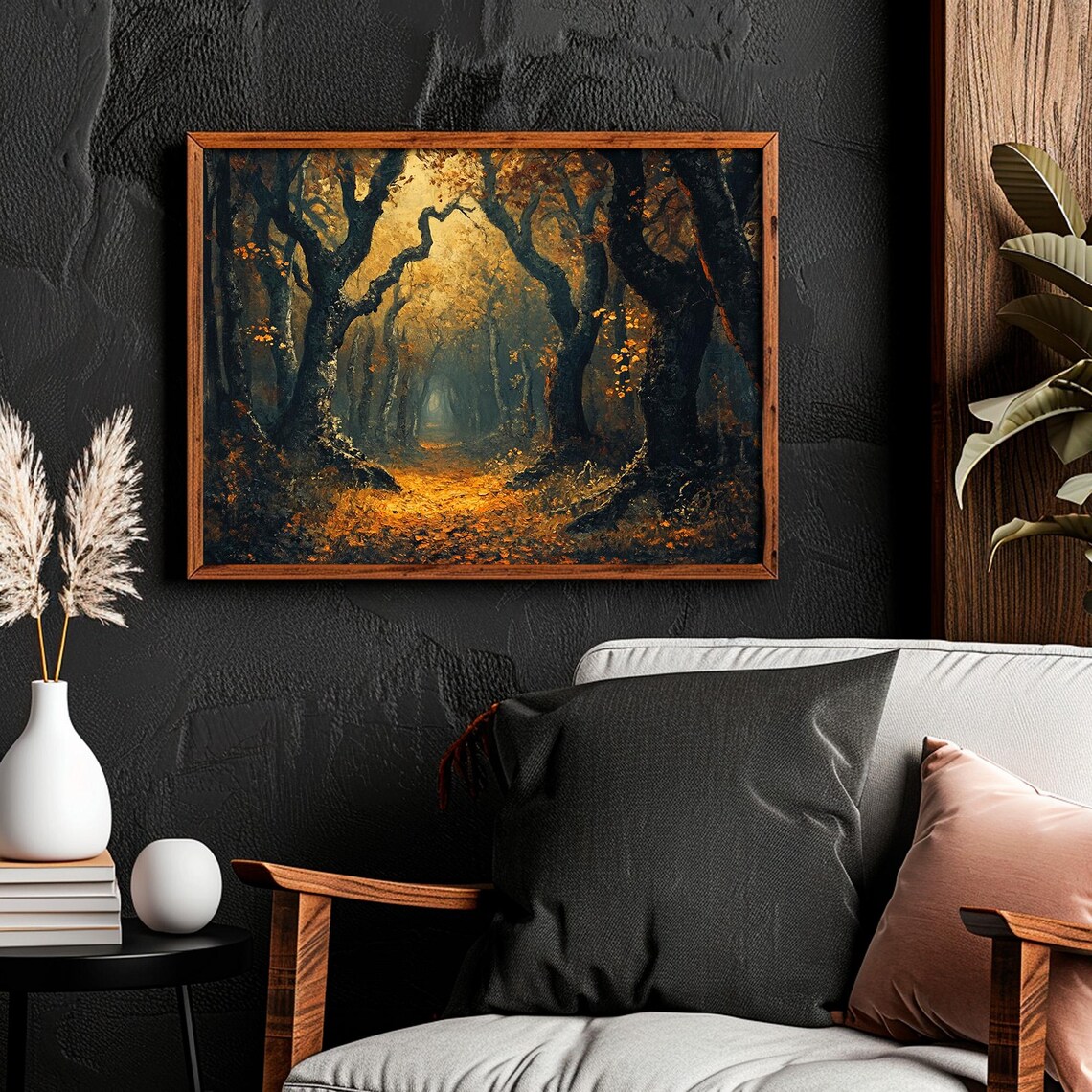 Dark Moody Forest Path With Twisted Trees Golden Light Vintage Art Poster - Image 4