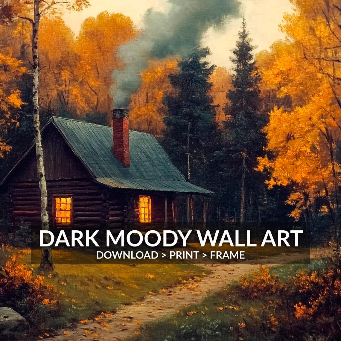 Cozy Log Cabin in Autumn Woods With Glowing Windows Rustic Fall Poster - Image 6