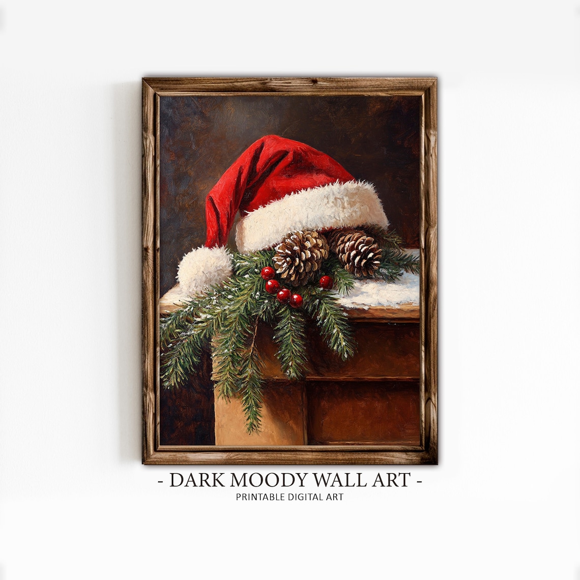 Vintage Christmas Santa Hat Art Print, Farmhouse Decor