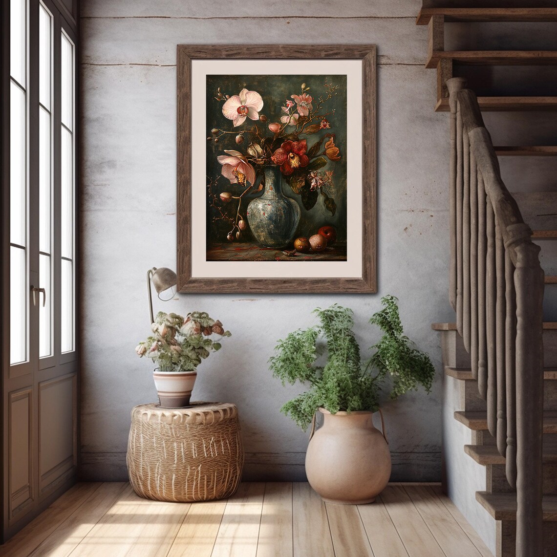 Orchid Still Life Antique Vase Dark Moody Floral Art Scene Poster - Image 5