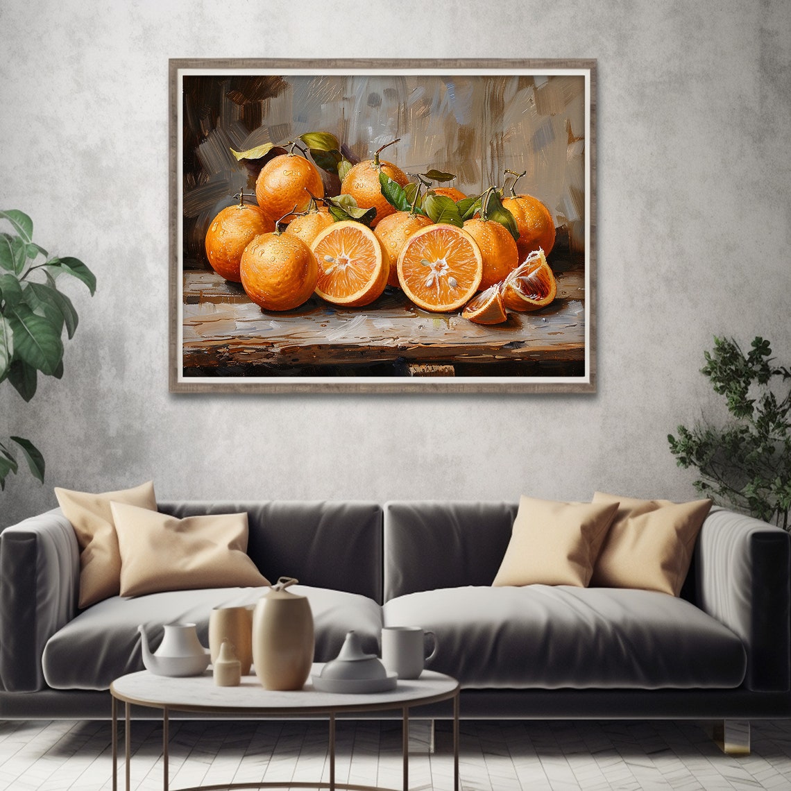 Orange Painting Dark Moody Art Kitchen Fruit Still Life Print Wall Art - Image 4