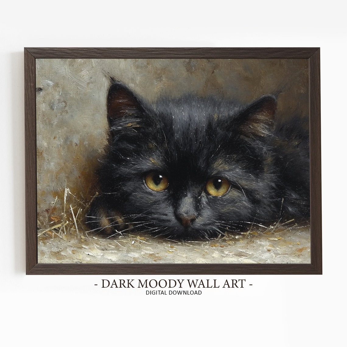 Rustic Black Cat Print Antique Farmhouse Print Moody Aesthetic Painting