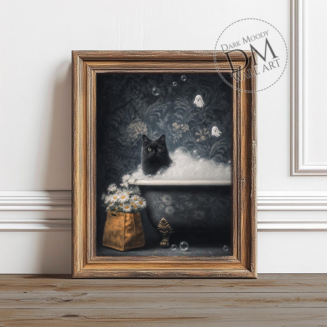Black Cat Bath Wall Art, Spooky Halloween Decor