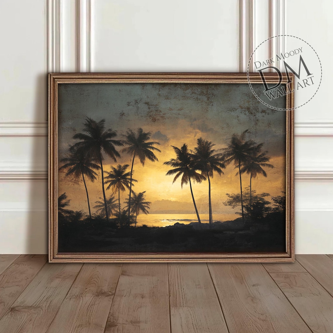 Palm Tree Sunset, Tropical Coastal Beach Art Print