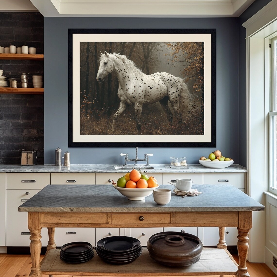 Appaloosa White Horse Moody Fall Landscape Art Print - Image 2