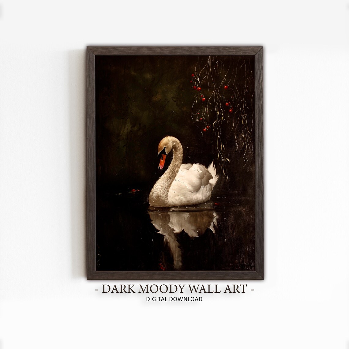 Antique White Swan Painting Vintage Bird Art Print