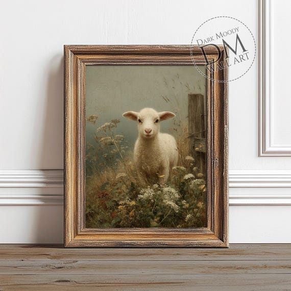 Lamb Wall Art Rustic Farm Animal Print Christian Easter Nursery Decor
