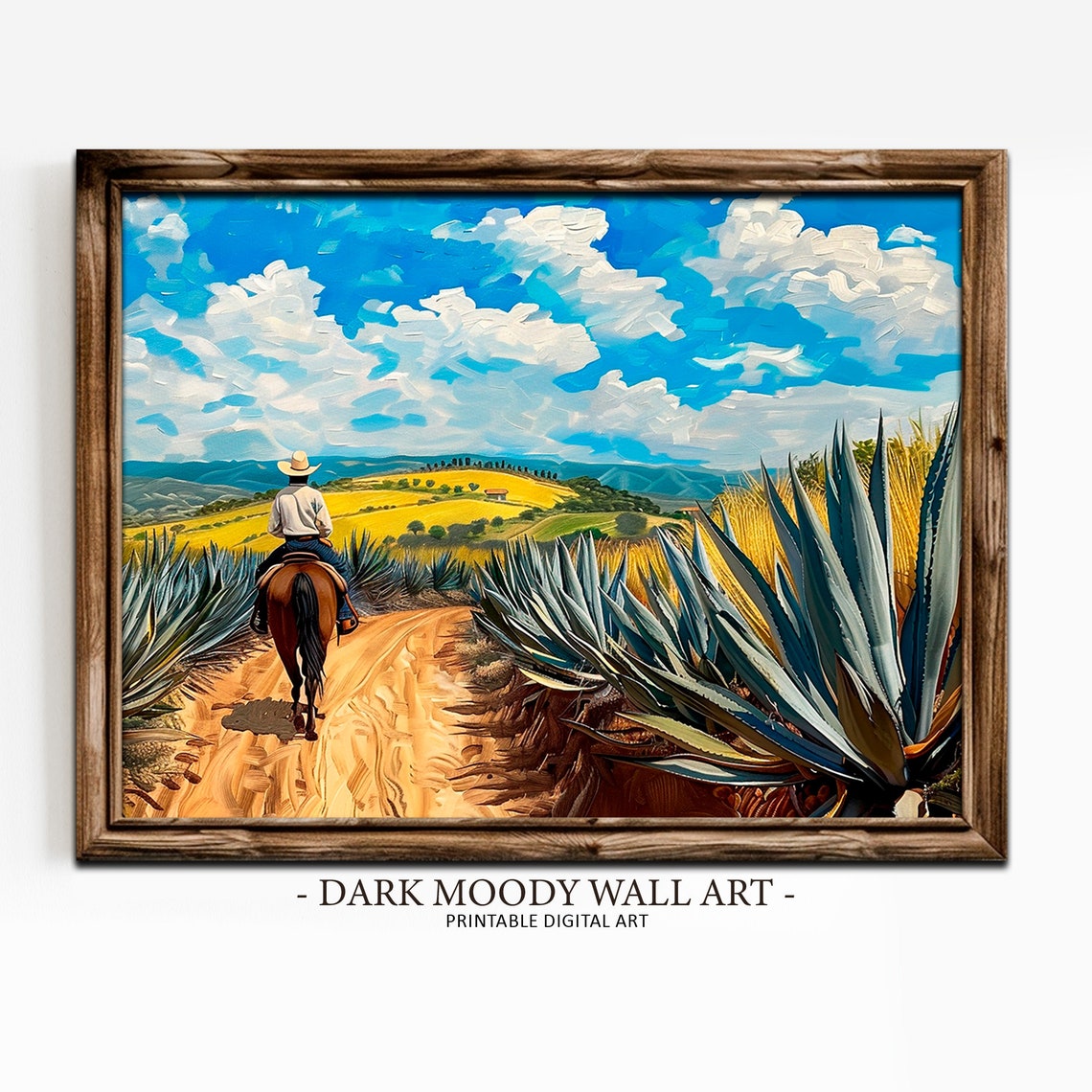 Cowboy Horse Agave Fields Colorful Mexican Landscape Painting Poster