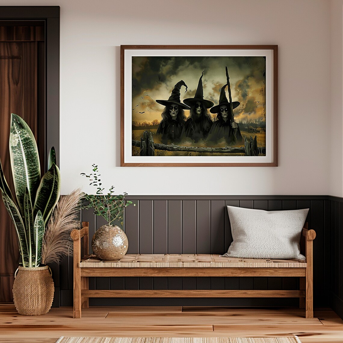 Three Witches Spooky Halloween Painting Dark Stormy Sky Portrait Poster - Image 5