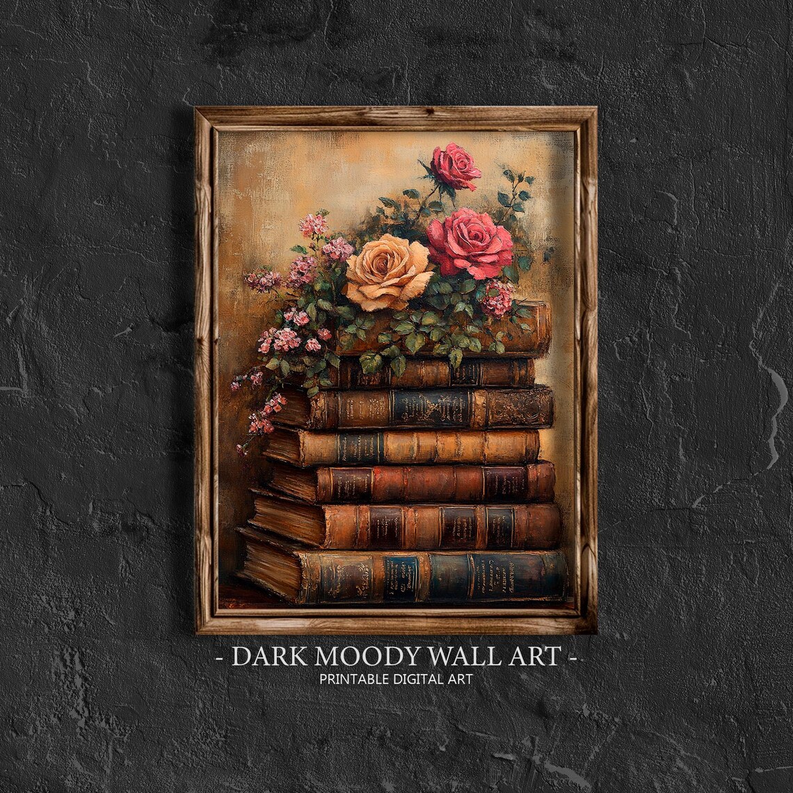 Romantic Stacked Books Floral Still Life Art Print