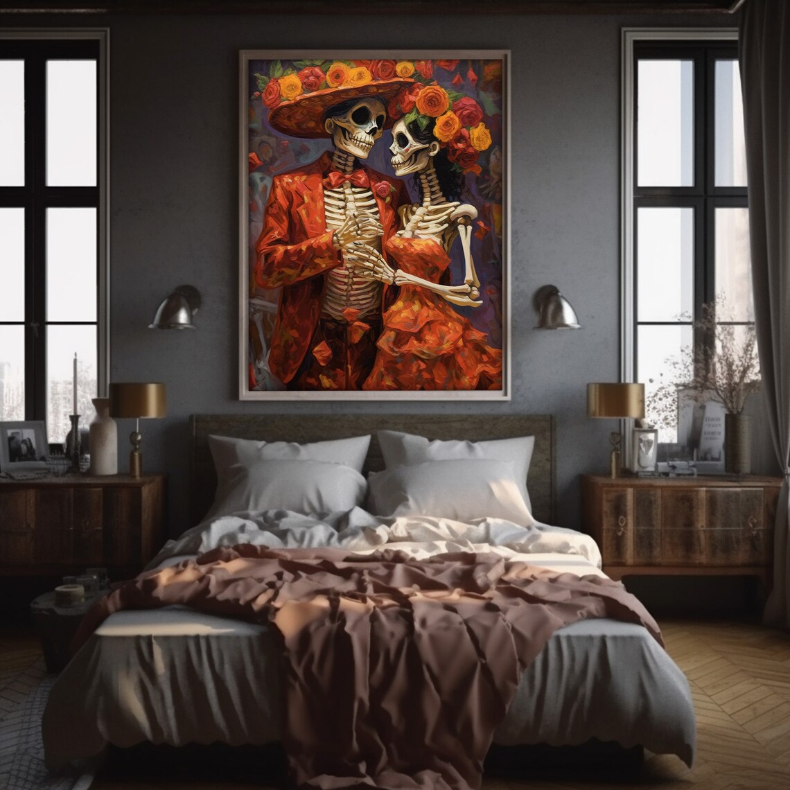 Dia De Los Muertos Skeleton Couple Art Print - Image 6