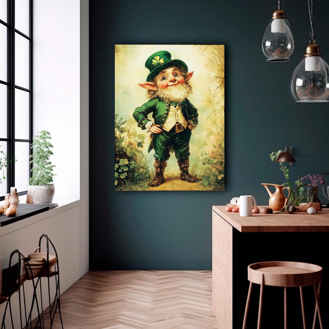 Leprechaun Print Vintage St Patricks Day Decor Rustic Irish Wall Art Irish Trickster Painting - Image 4