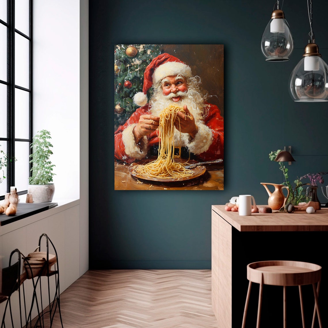 Funny Santa Eating Spaghetti Cheerful Christmas Holiday Print - Image 2