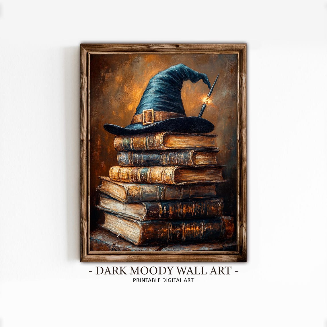 Teal Witch Hat Brass Buckle Magic Wand Old Books Moody Poster - Image 2