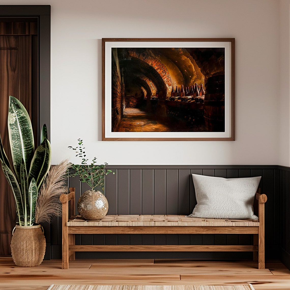 Wine Cellar Brick Arches Bottles Dark Moody Painting Vintage Poster - Image 4