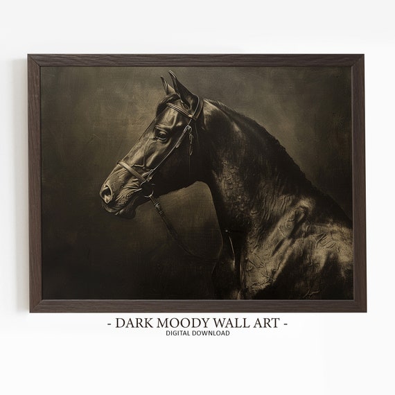 Black Horse Art Print, Moody Equestrian Wall Art