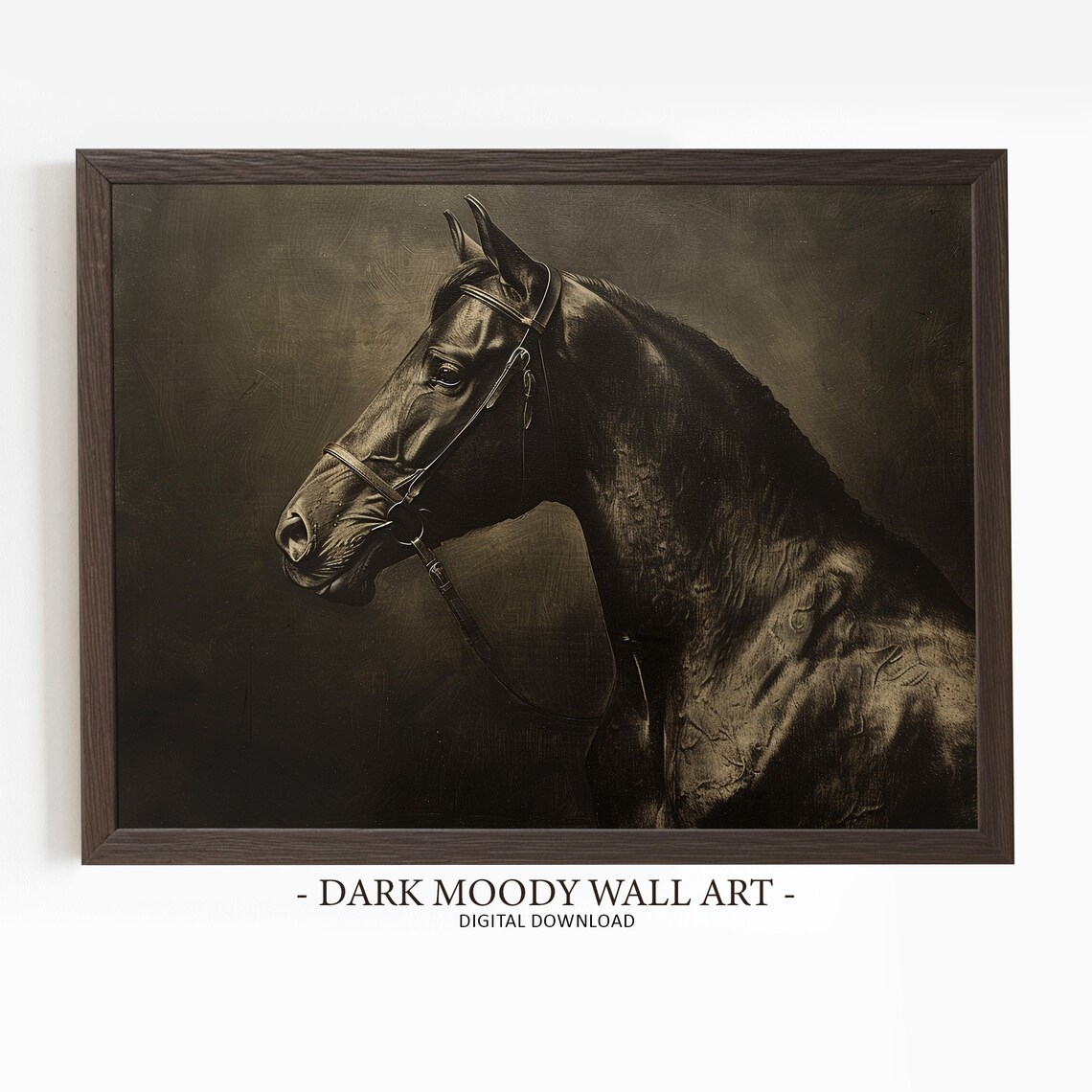 Black Horse Art Print, Moody Equestrian Wall Art