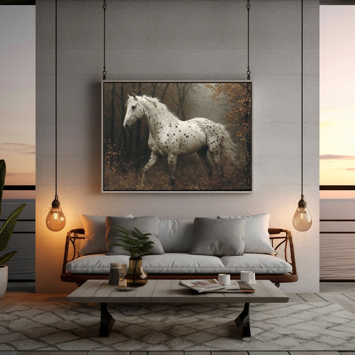 Appaloosa White Horse Moody Fall Landscape Art Print - Image 4