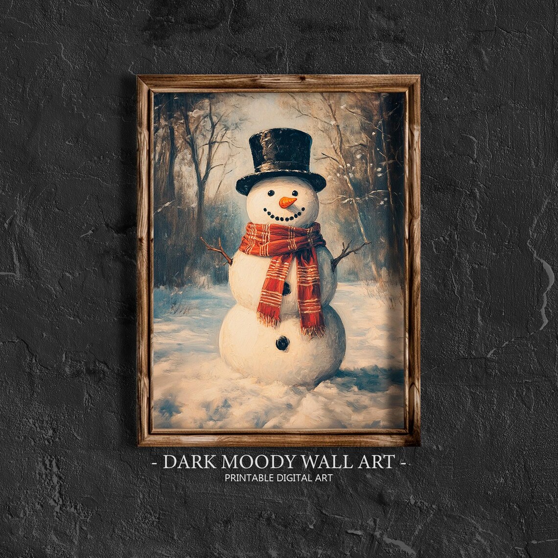 Snowman Top Hat Red Plaid Scarf Snowy Forest Christmas Poster - Image 2