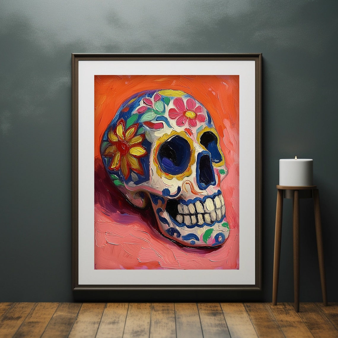 Sugar Skull Print Dia De Los Muertos Mexican Colorful Painting Wall Art Matisse Style - Image 5