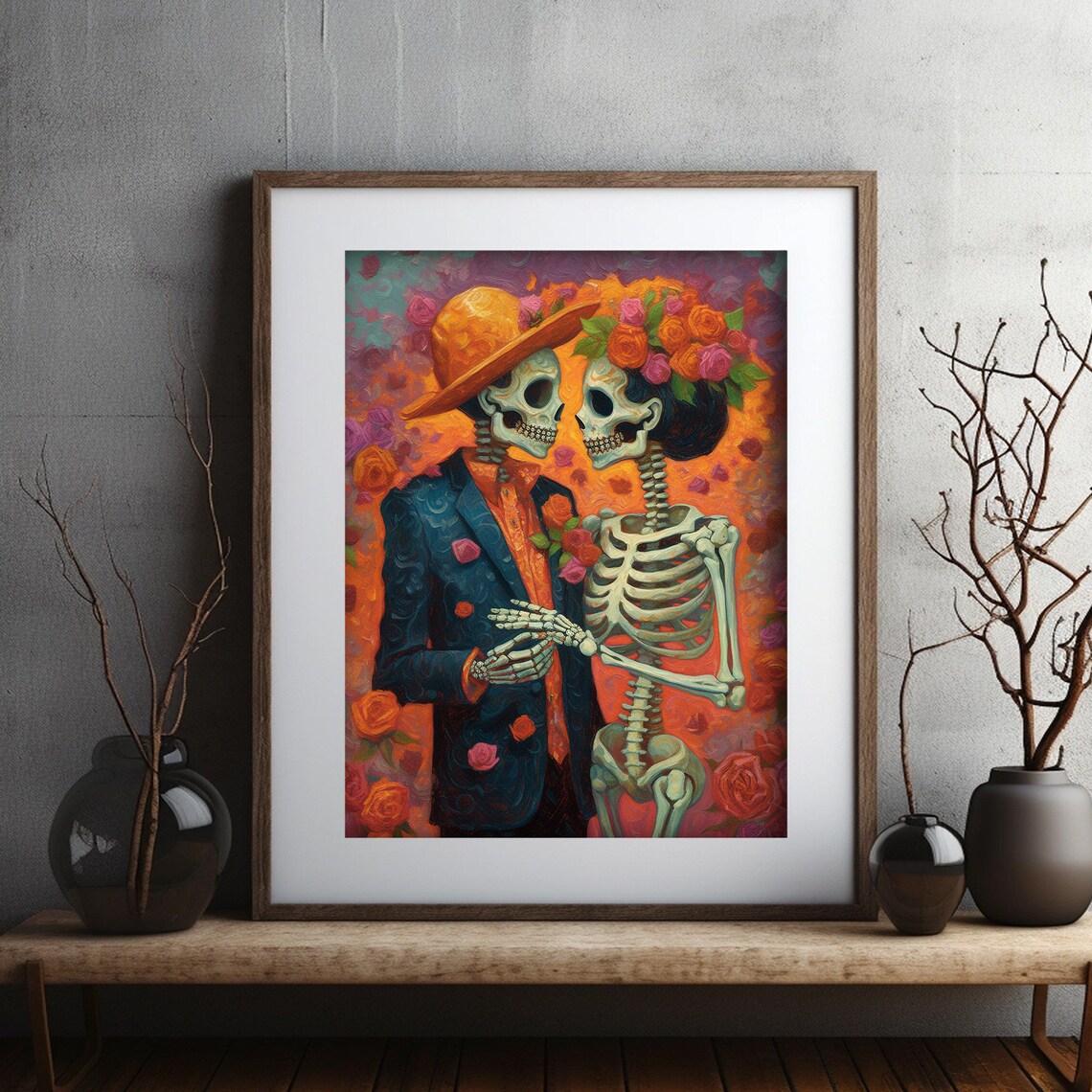 Dia De Los Muertos Couple Mexican Folk Art Poster - Image 2
