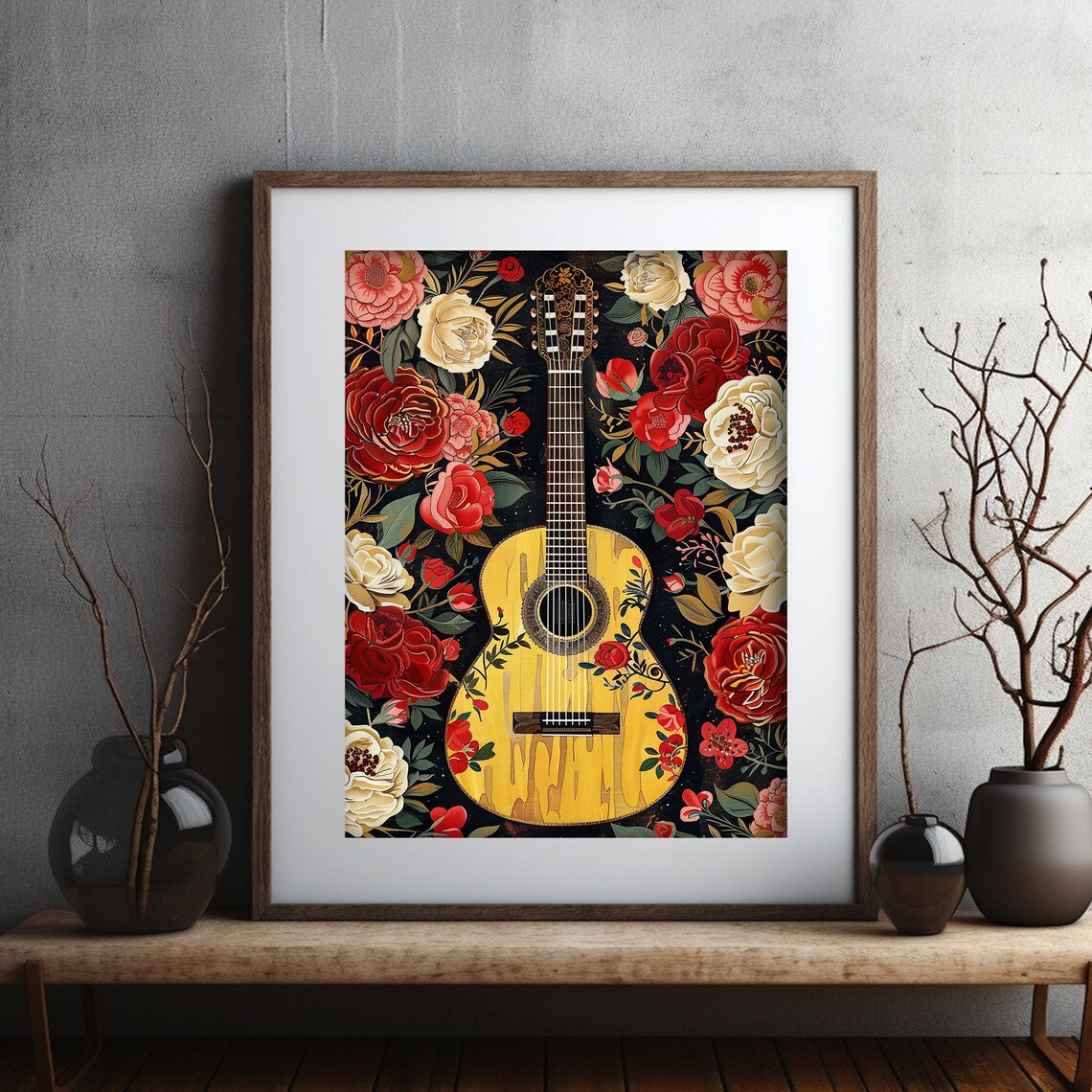 Classical Guitar Red Roses Dark Floral Music Painting Poster - Image 4