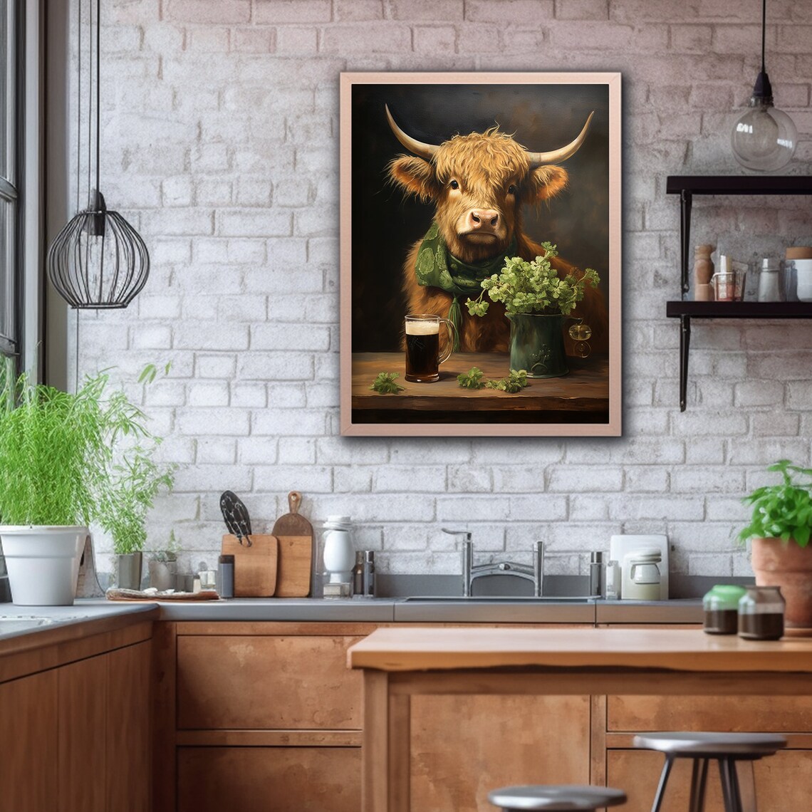 St. Patrick's Day Rustic Clover Highland Cow Art - Image 5