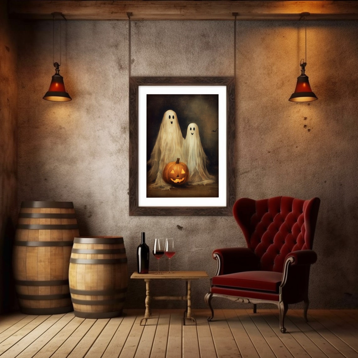 Cute Ghost Print Moody Haunted Halloween Art Gothic Ghost Couple Painting Decor - Image 4