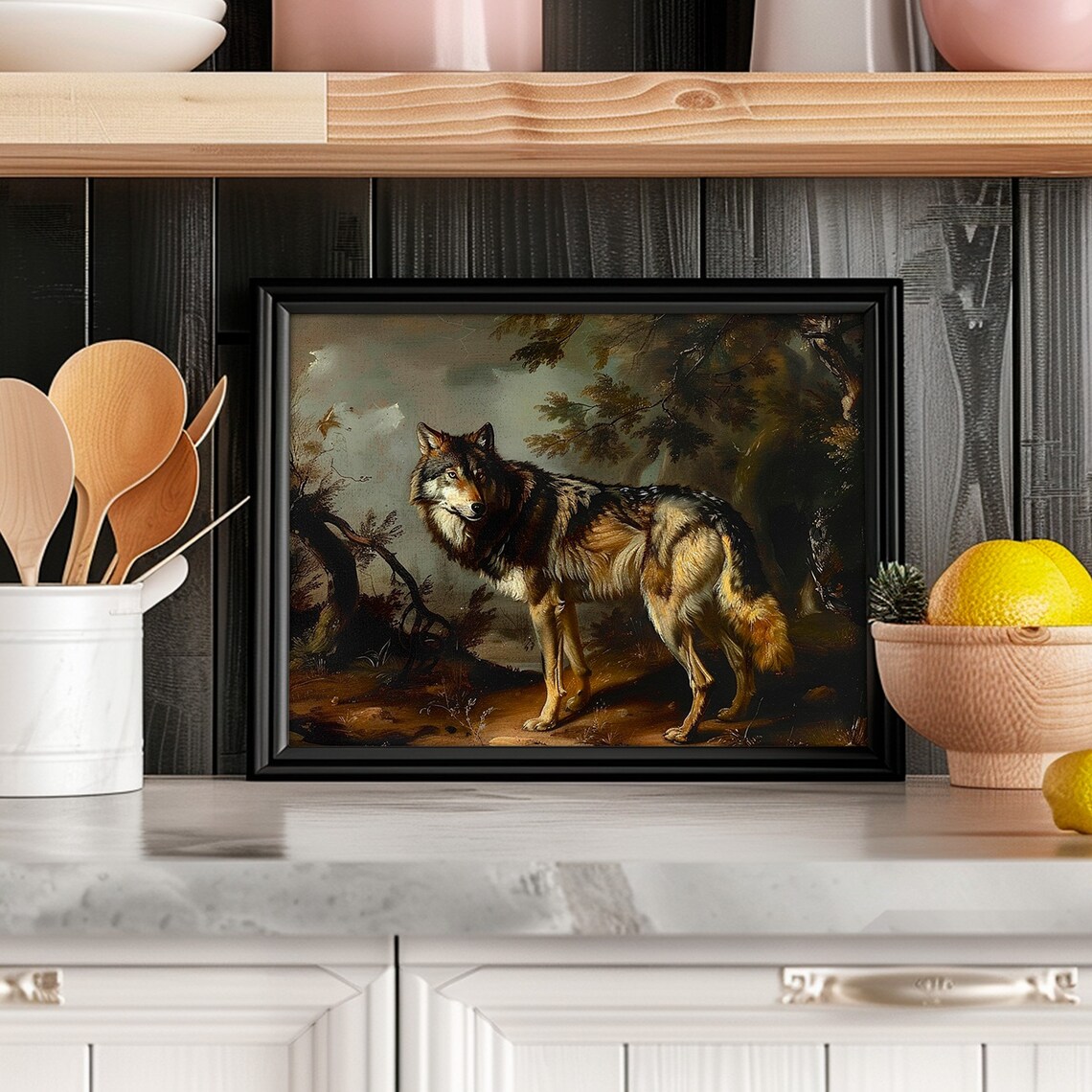 Antique Wolf Print, Moody Rustic Farmhouse Decor - Image 2
