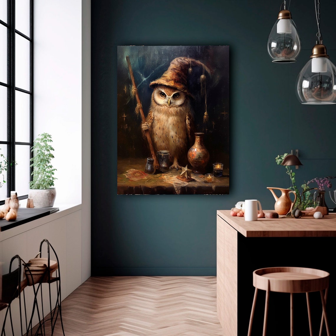 Wizard Owl With Broom Potion Table Halloween Fantasy Art Poster - Image 2