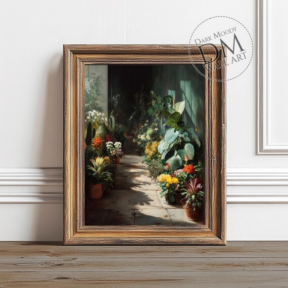 Victorian Greenhouse Botanical Flowers Moody Still Life Art Print