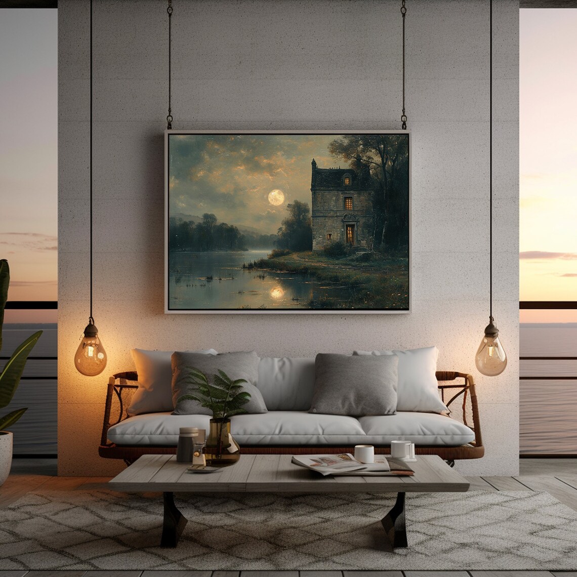 Moody Lake House Fall Landscape Art Print - Image 5