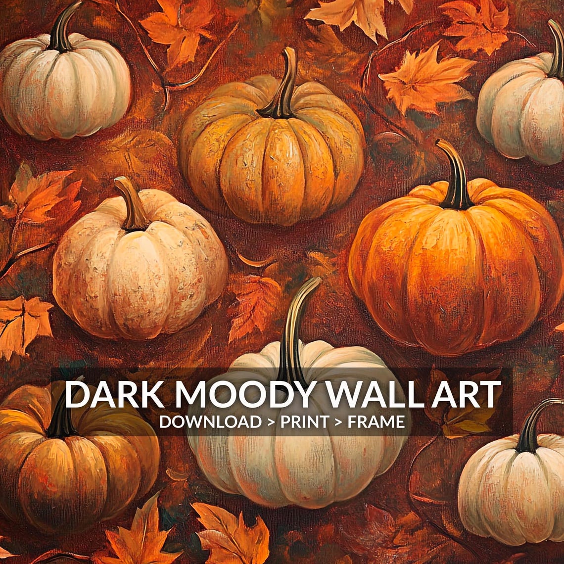 Pumpkins Fall Leaves Harvest Still Life Vintage Autumn Wall Art - Image 6