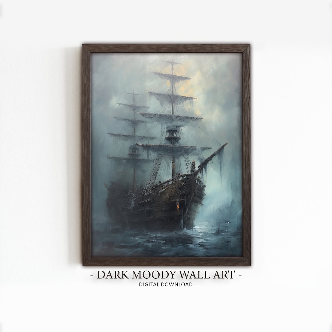 Ghost Pirate Sailing Ship Poster Print, Dark Academia
