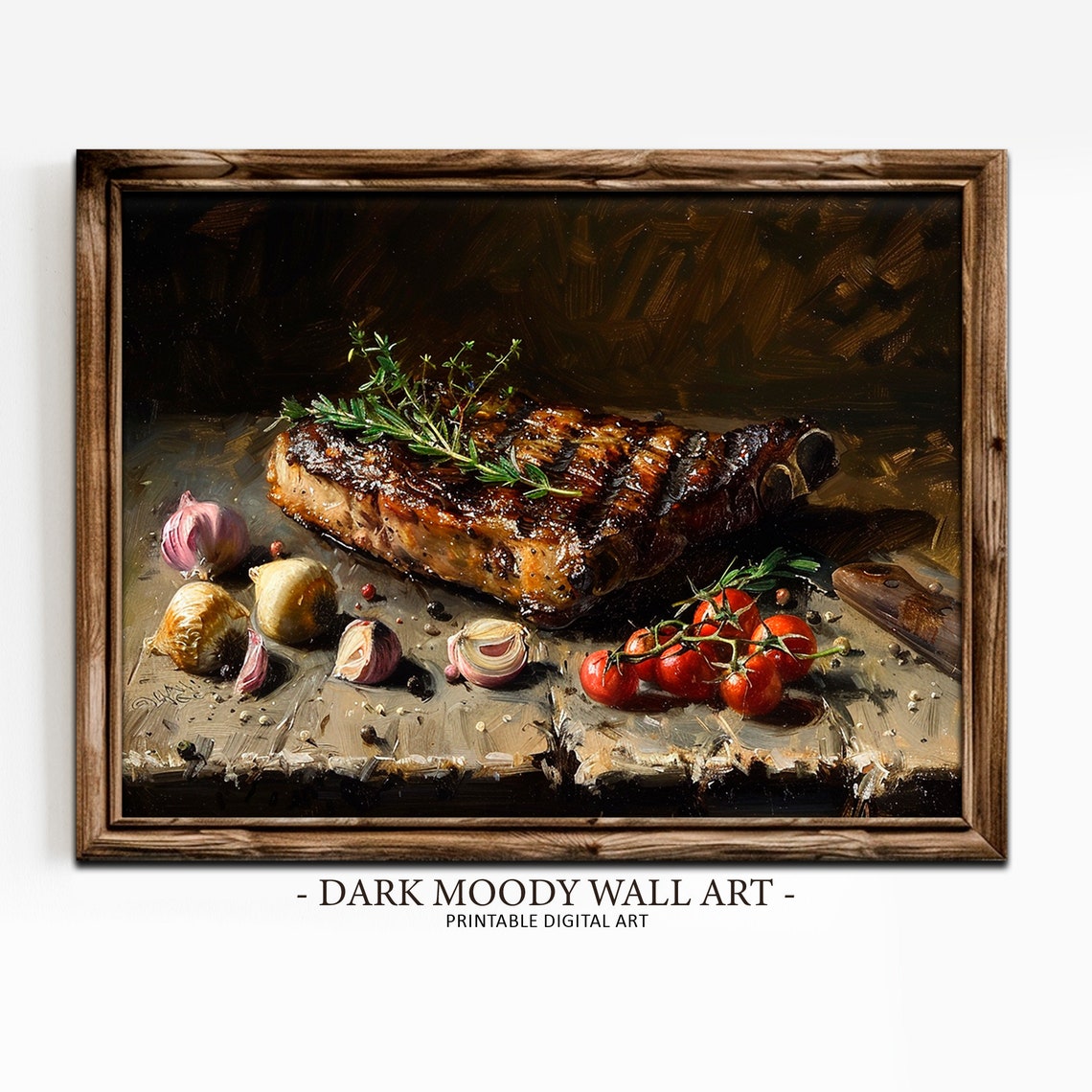 Barbecue Glazed Ribs Rosemary Shallots Tomatoes Moody Art Print