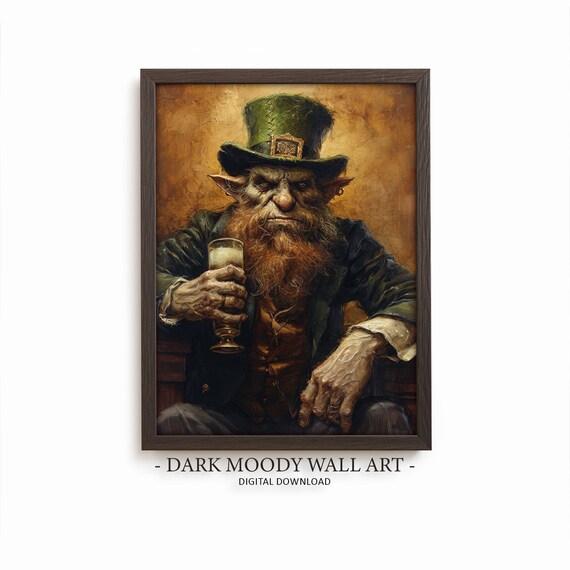 Stern Leprechaun Holding Beer Moody Dark Irish Portrait St Patricks Day Poster
