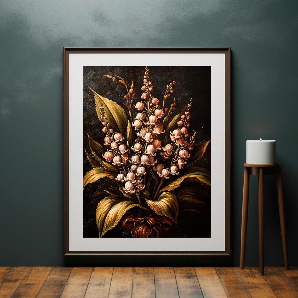 Lilies Of The Valley Dark Moody Wall Art Floral Vintage Flower Still Life Dark Academia Decor Antique Dark Oil Painting - Image 2