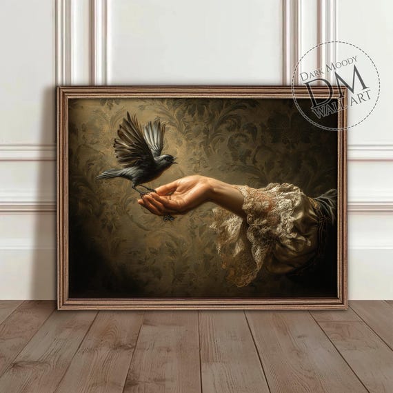 Victorian Hand Bird Gothic Symbolic Art Print