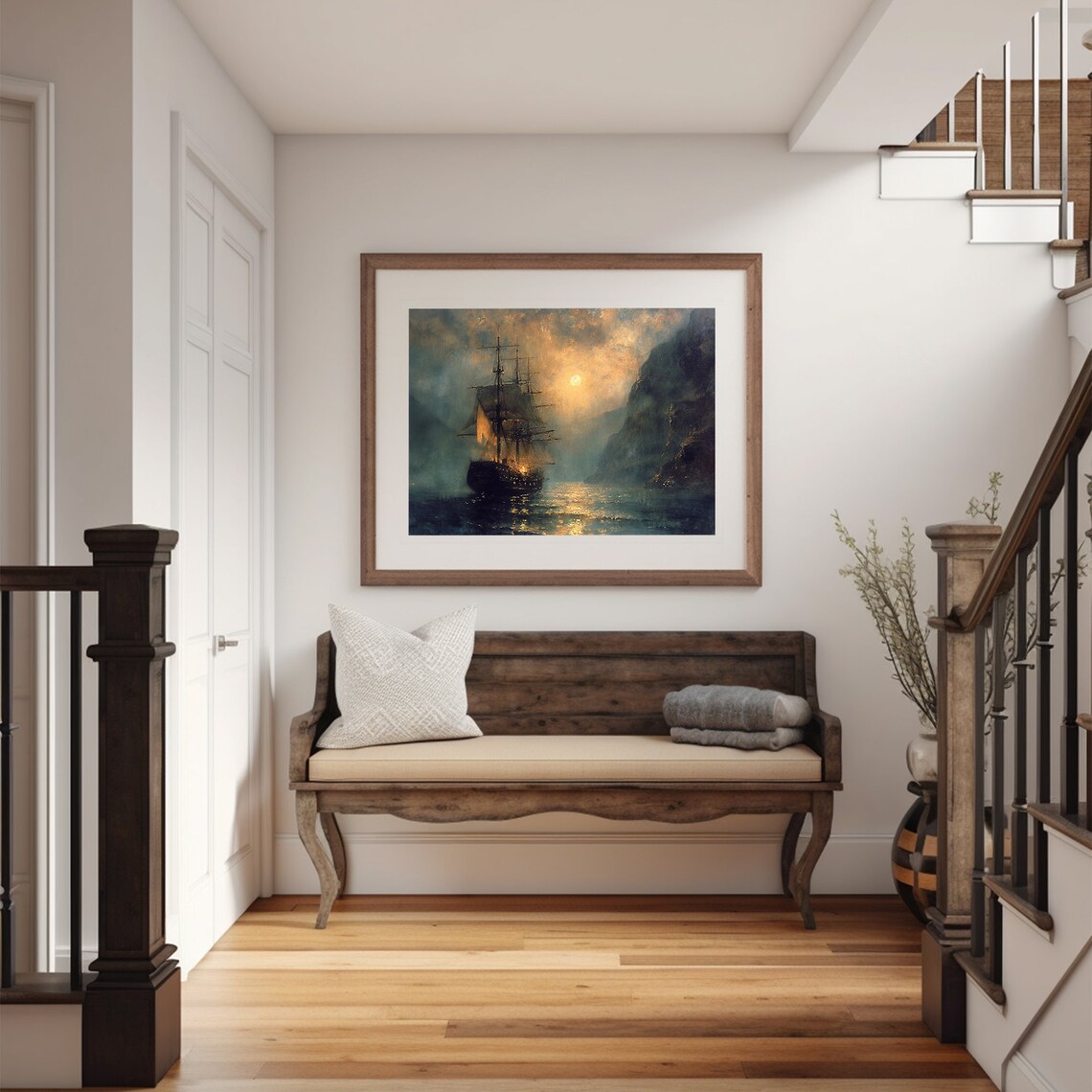 Vintage Ship Ocean Painting Nautical Seascape Art Print - Image 5