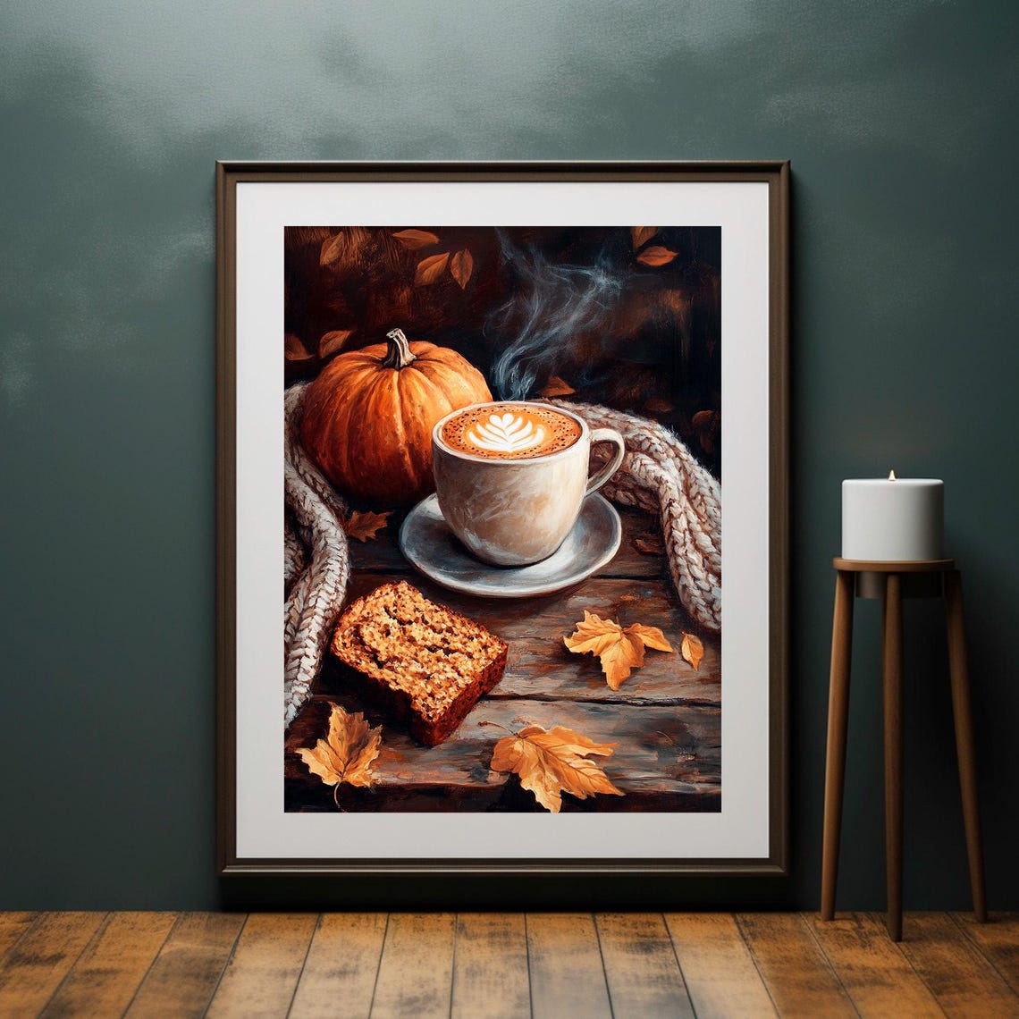 Pumpkin Latte Fall Morning Cozy Knit Blanket Rustic Wall Art - Image 2