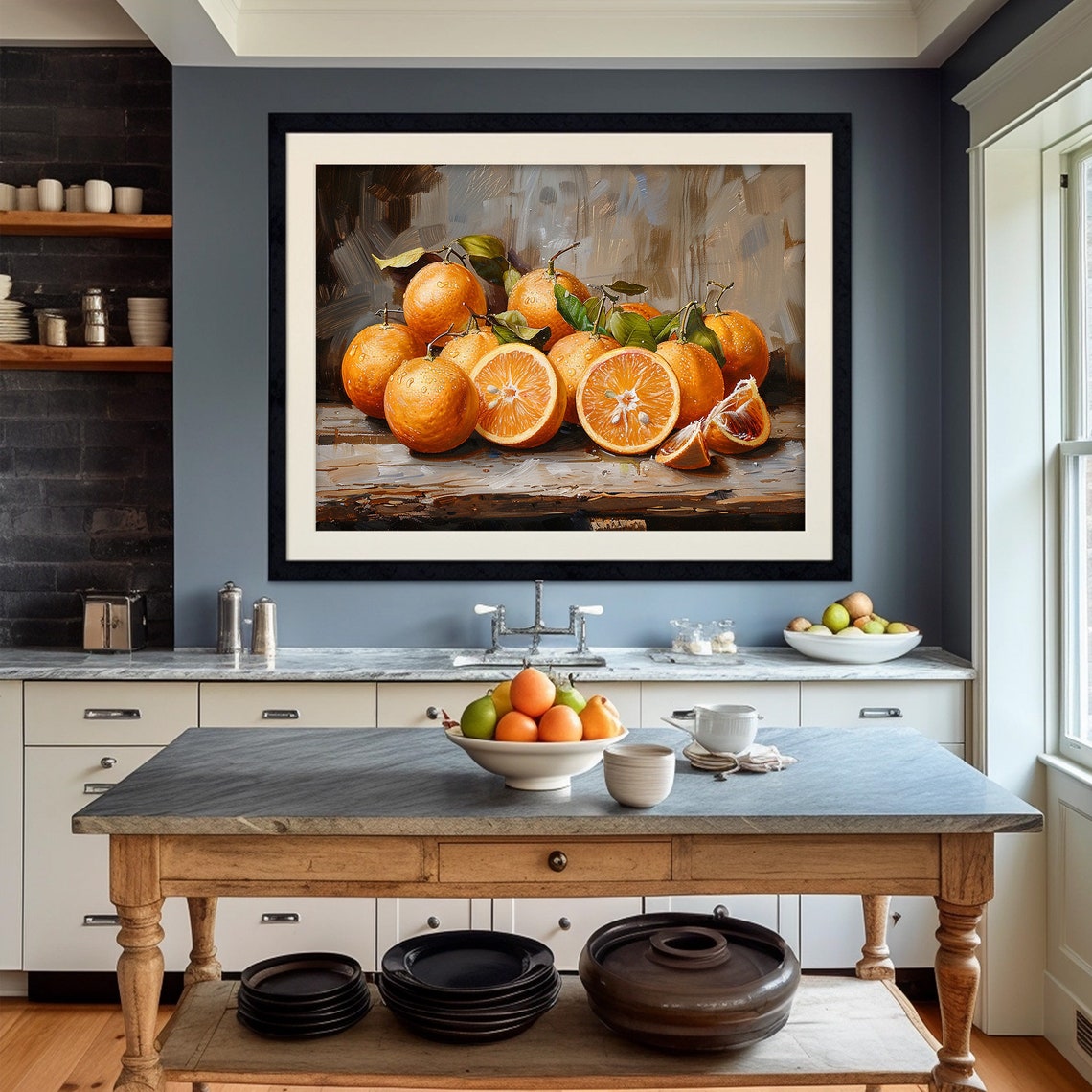 Orange Citrus Still Life Sliced Fruit Rustic Kitchen Painting Poster - Image 2