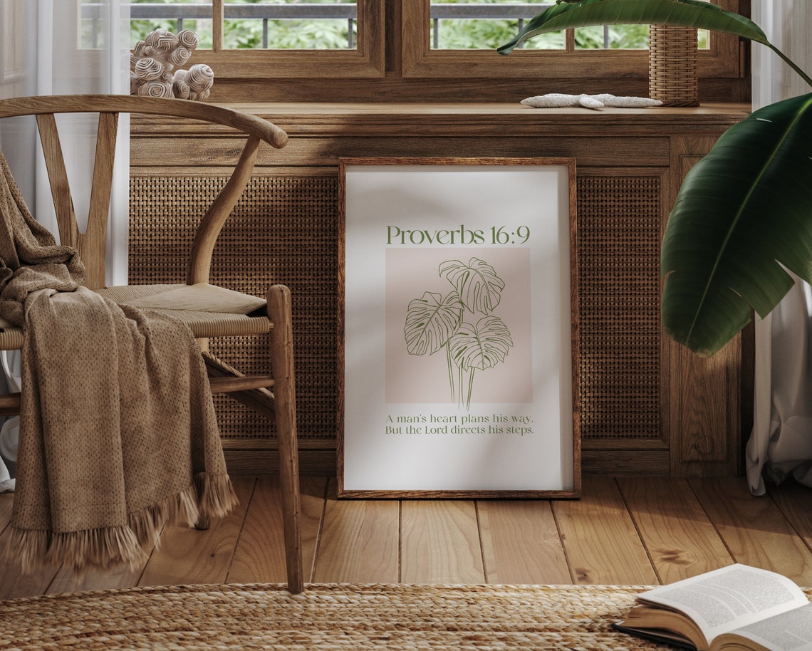 Proverbs 169 Bible Verse A Mans Heart Plans His Way But The Lord Directs His Steps Christian Wall Art Boho Christian Poster - Image 7
