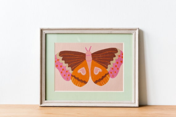 Colorful Moth Gouache Art Print Insect Wall Decor