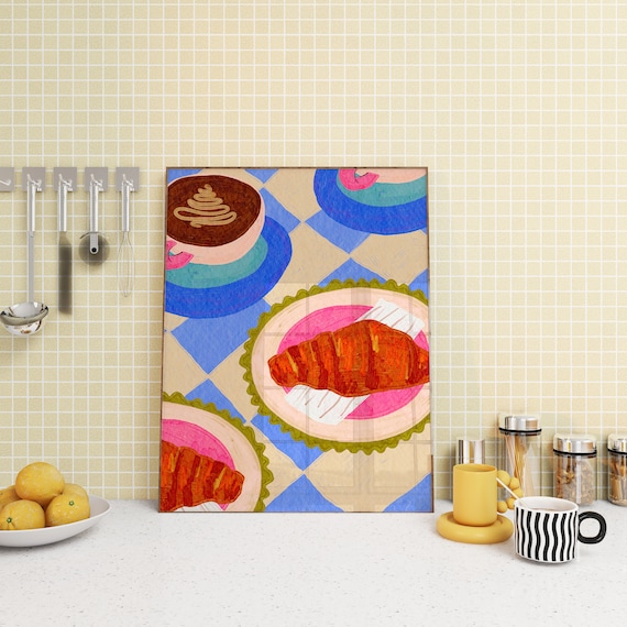 Croissant Coffee Colorful Pop Art Kitchen Cafe Breakfast Wall Art