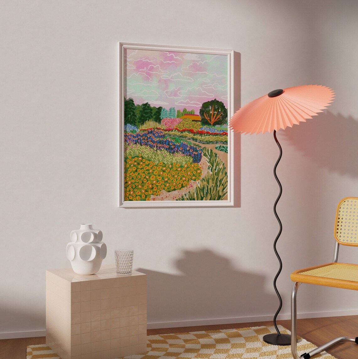 Flower Garden Painting, Colorful Floral Scenery