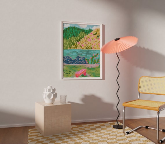 Kazakhstan Lake Painting Colorful Mountain Scenery Art