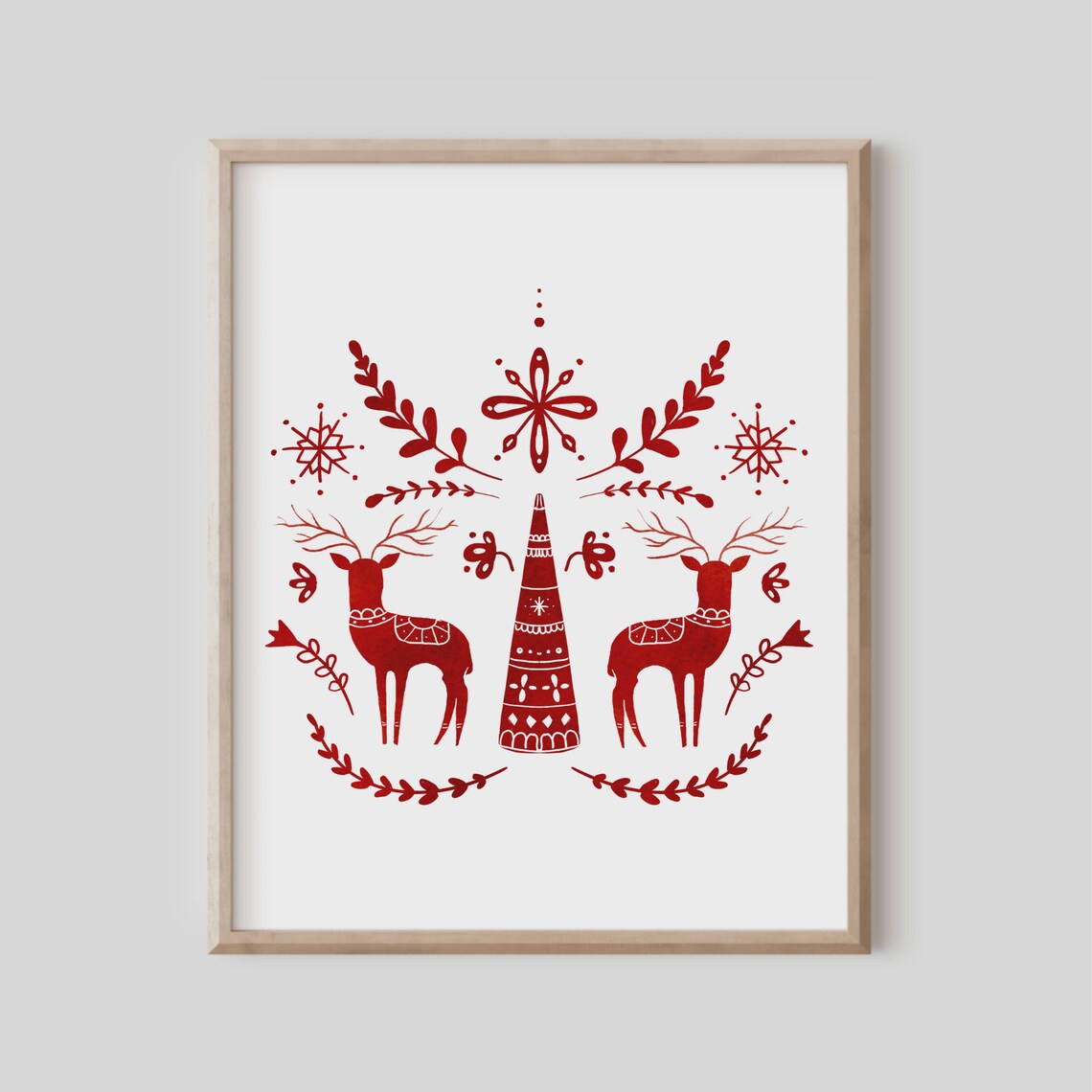 Christmas Scandinavian Folk Art Red Reindeer Nordic Holiday Decor Poster